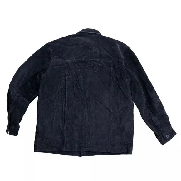 VTG 4 YOU CLOTHING Leather Suede Jacket Men's LG Black Button Down Long Sleeve‌